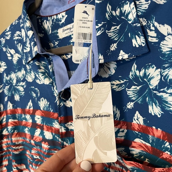Tommy Bahama Americana Veracruz Cay Flora And Stripes Shirt NWT - Picture 3 of 7